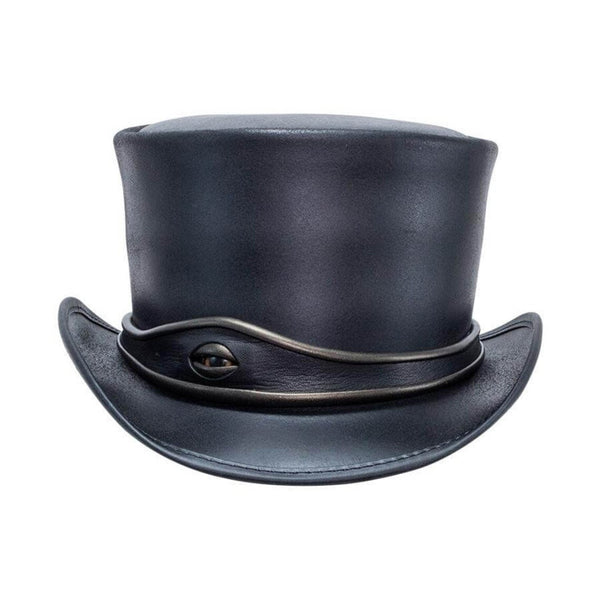 Steampunk-inspired Black Leather Top Hat with El Dorado Eye Band