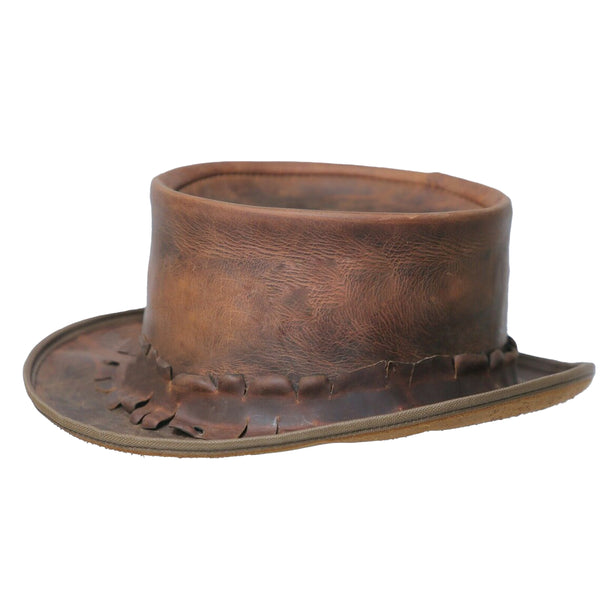 Old Style Pale Rider Smokey Distress Brown Leather Top Hat