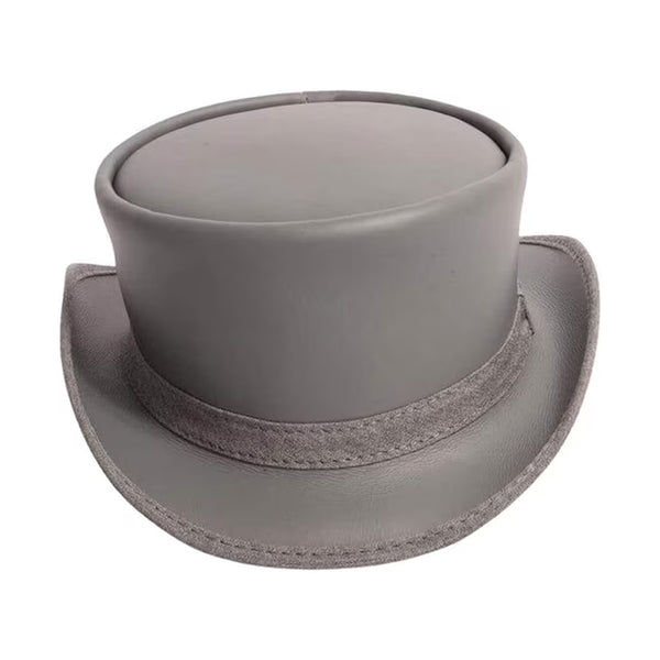 Grey Night Leather Top Hat in Gothic Steampunk Style