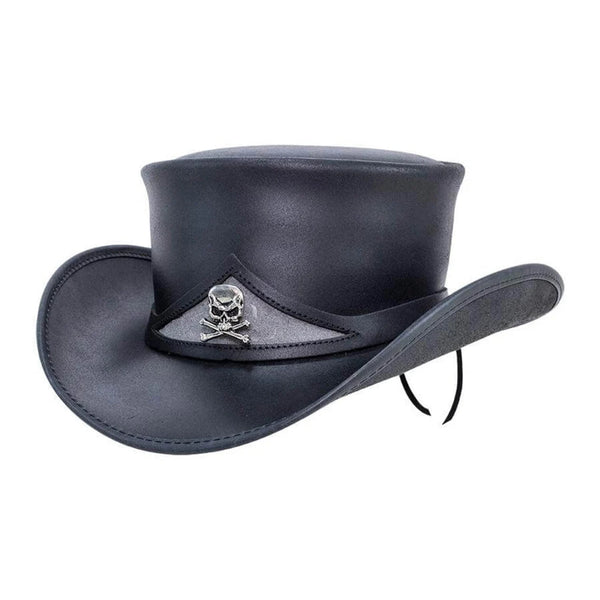 Gothic, Steampunk-Inspired Black Leather Western Hat for Halloween and Beyond