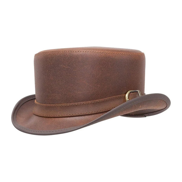 Brown Leather Steampunk Top Hat with Bromley Carriage Band