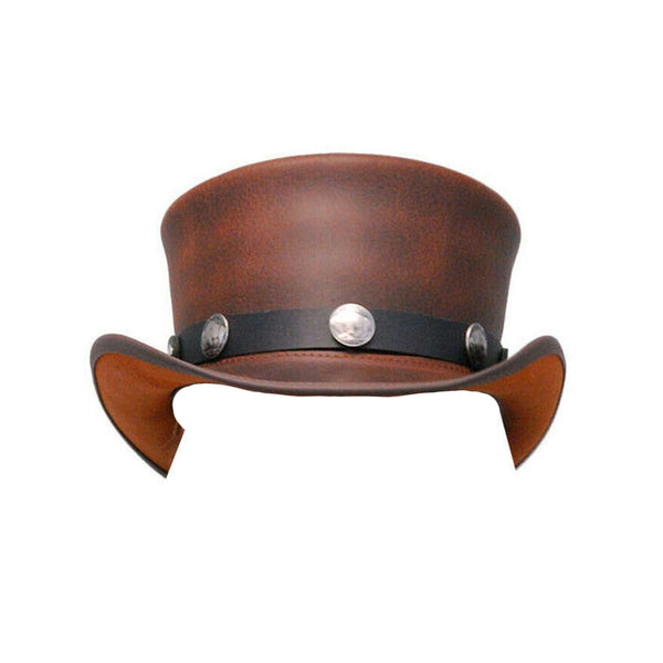Steampunk-Inspired Brown Leather Top Hat