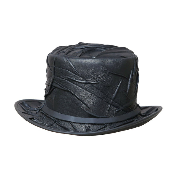 Sophisticated Black Crinkle Leather Top Hat