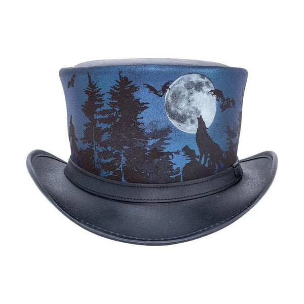 HOWLIN' Wolf Night Steampunk Black Leather Top Hat