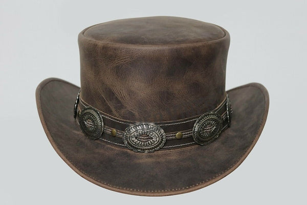 Pale Rider Distress Brown Leather Top Hat