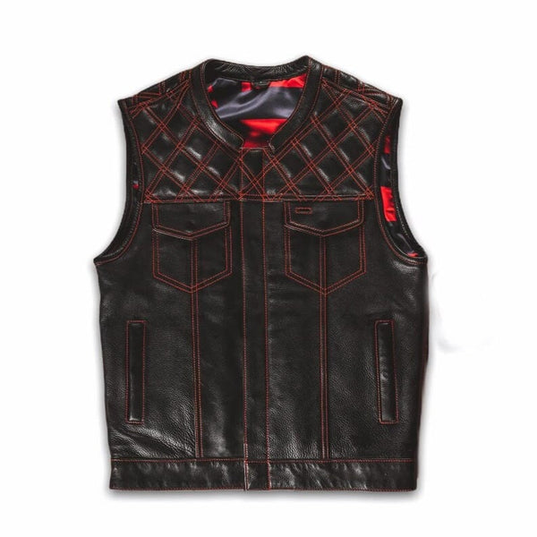 Leather Vest ,Mens Hunt Club Diamond Quilted Red USA Flag Leather Build Denim Style Rider Motorcycle Leather Vest,Mens Vest