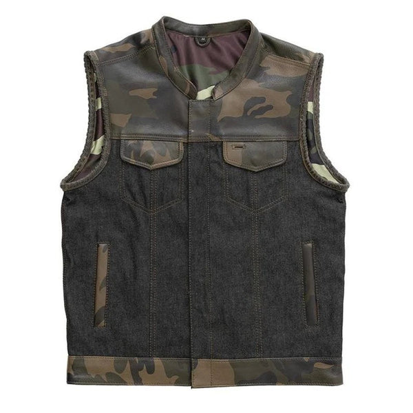 Son Of Anarchy Denim Camo Leather Motorcycle Biker Vest, Men's Leather Vest, Leather Vest, Denim Vest