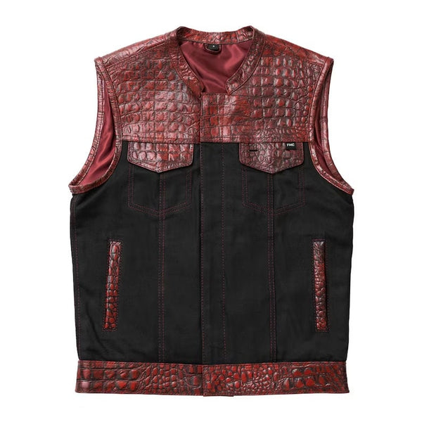 Leather Vest ,Crocodile Plated Leather Red Wax Motorcycle Men's Vest Denim Vest Black Vest