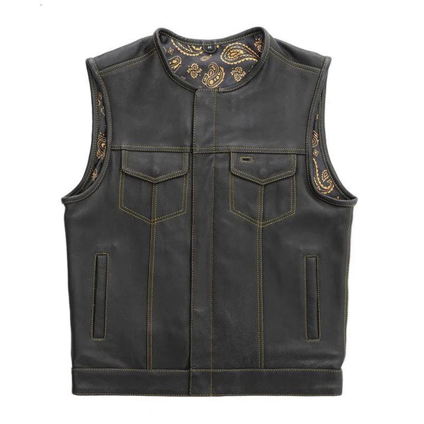 Leather Vest ,Mens Hunt Club Son Of Anarchy Gold Paisley Leather Builder ,Motorcycle Leather Vest, Men's Vest