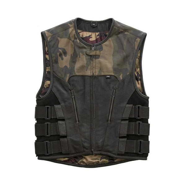 Leather Vest ,Mens Hunt Club Black Leather Vest Leather Build Denim Style Ride Motorcycle Vest