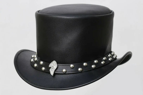 Black Indian Head Stutt Band Black Leather Native American Top Hat Western