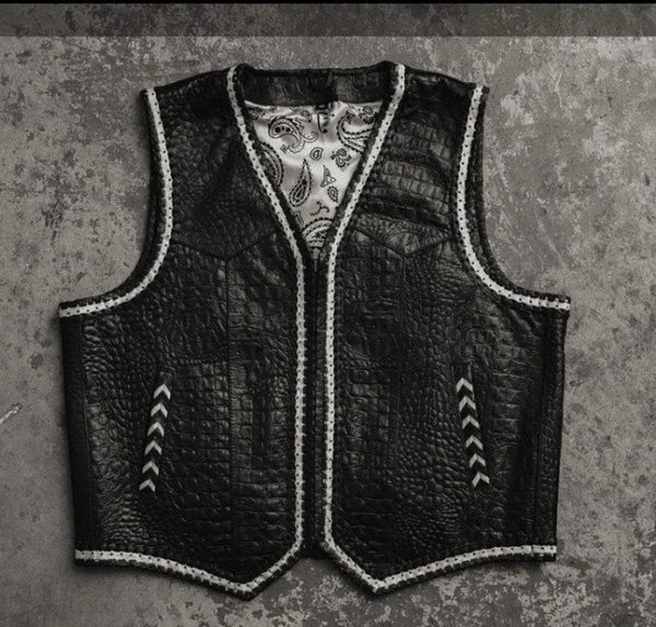 Leather Vest Black Braided Style Leather Men Vest Biker vest Motorcycle Vest Men Motorcycle Gifts For Men Western Vest Cowboy Vest
