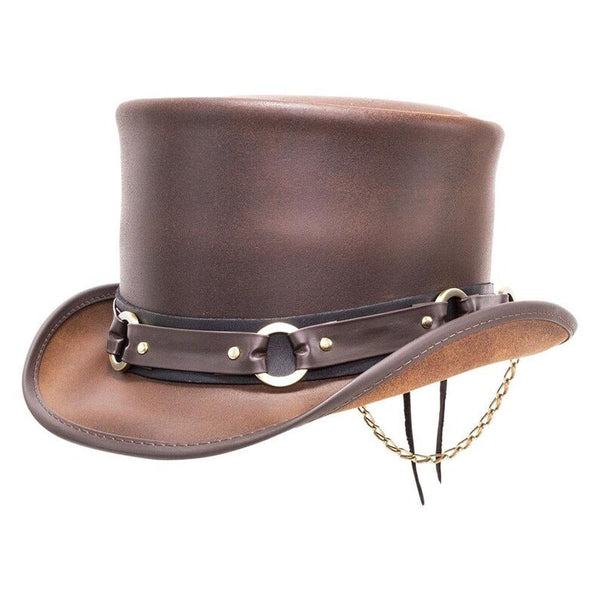 Brown top hat leather hat leather top hat gothic top hat men's top hat steampunk top hat custom top hat
