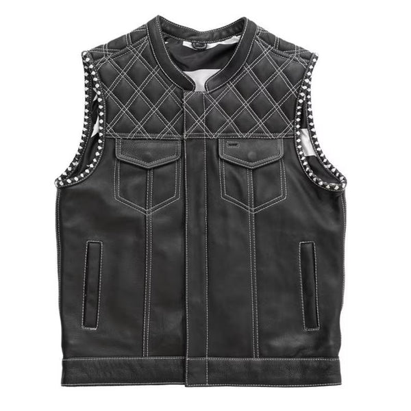 Leather Vest ,Mens  Diamond Quilted Black Paisley Leather Build Denim Style Rider Motorcycle Leather Vest,Mens Vest