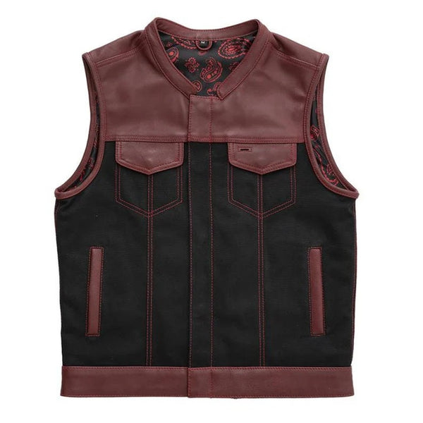 Leather Vest ,Mens Hunt Club OX Blood Black Paisley Leather Build Denim Style Rider Motorcycle Biker Vest,Denim Vest