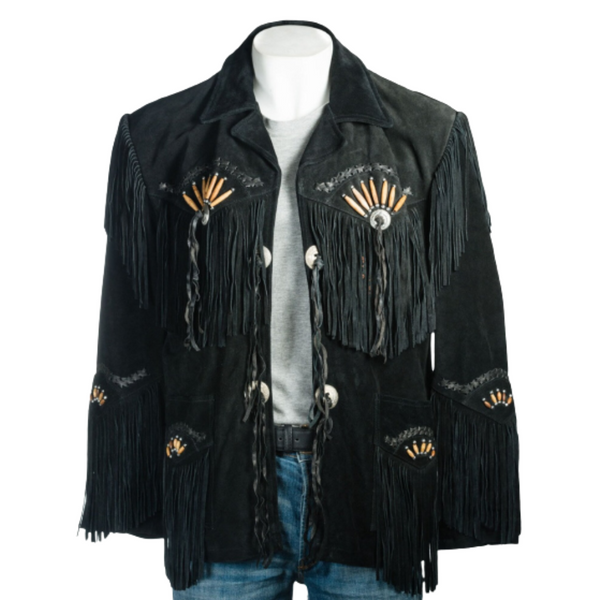 Classic Black Suede Cowboy Jacket with Vintage Western Flair