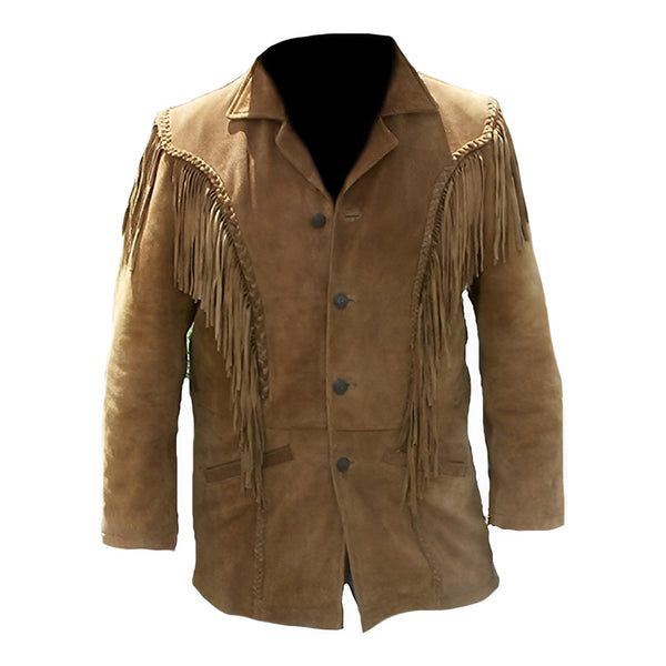 Handcrafted Brown Suede Vintage Western Cowboy Jacket with Fringe