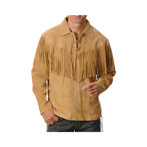 Handmade Suede Leather Buckskin Shirt with Fringes for Mountain Men
