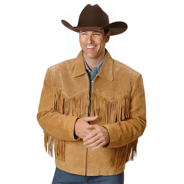 Mountain Buckskin Jacket with Fringes for Cowboy Rodeo Style