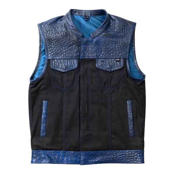 Leather Vest ,Crocodile Plated Leather blue Wax Motorcycle Mens Vest Denim Vest Black Vest