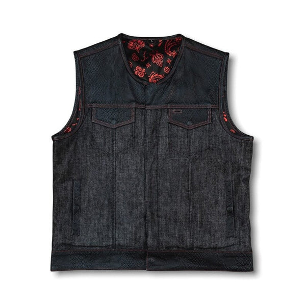 Men's Biker Vest Or Hunt Club Leather Builder Diamond Quilted Motorcycle Vest Black & Red